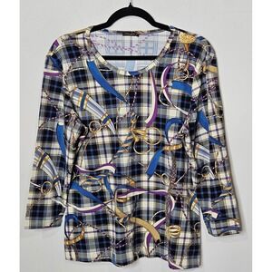 J.McLaughlin Western Bull Horn Chain Rope‎ Catalina Cloth Womens XL Plaid Top
